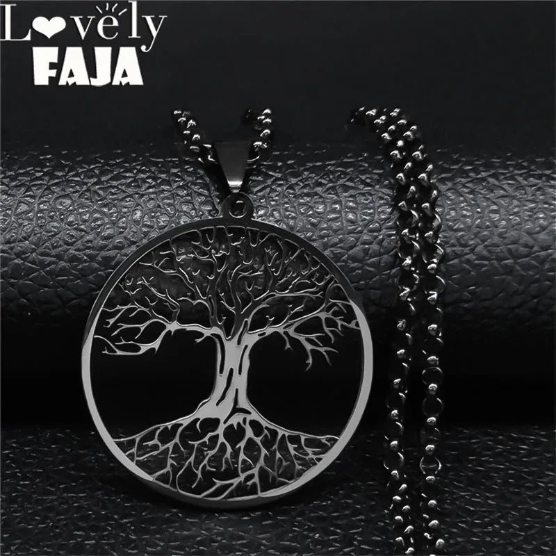 Tree of Life Black Stainless Steel Necklace