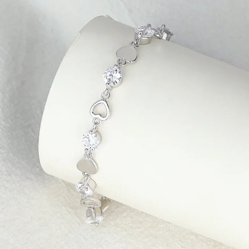 Luxury 925 Sterling Silver Heart Zircon Bracelet