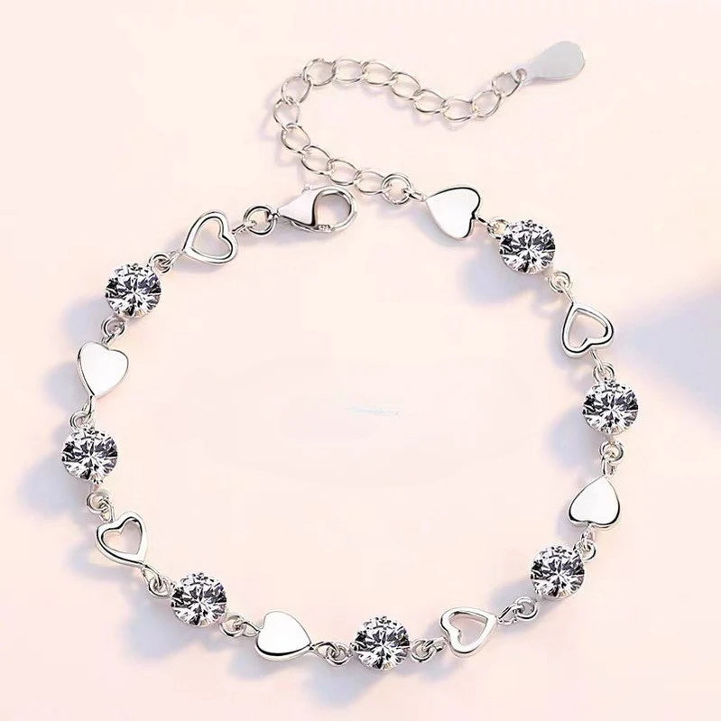 Luxury 925 Sterling Silver Heart Zircon Bracelet