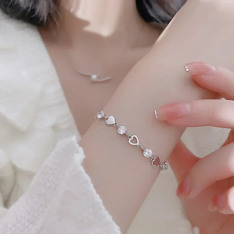 Luxury 925 Sterling Silver Heart Zircon Bracelet