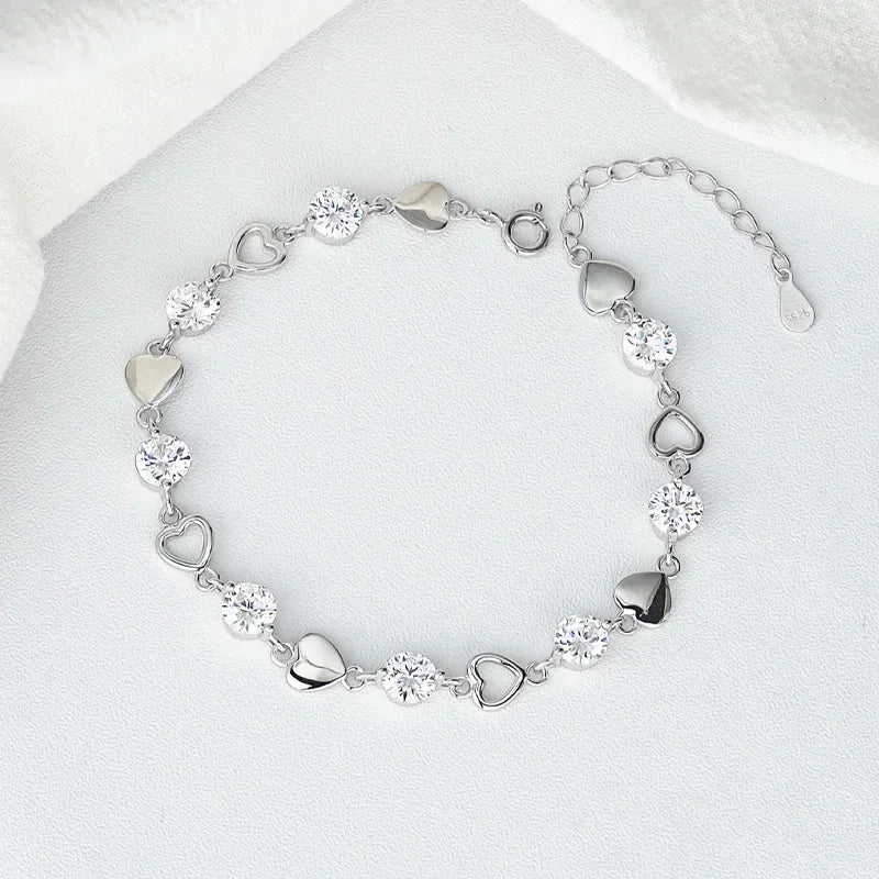 Luxury 925 Sterling Silver Heart Zircon Bracelet