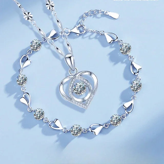 Luxury 925 Sterling Silver Heart Zircon Bracelet