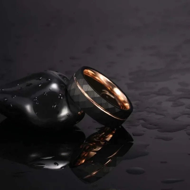Hammered Black Tungsten Ring
