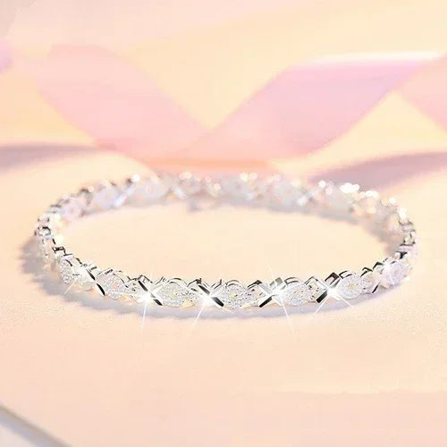 Luxury 925 Sterling Silver Heart Zircon Bracelet