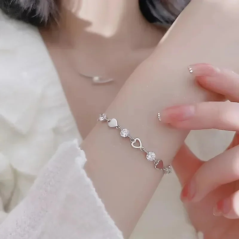 Luxury 925 Sterling Silver Heart Zircon Bracelet