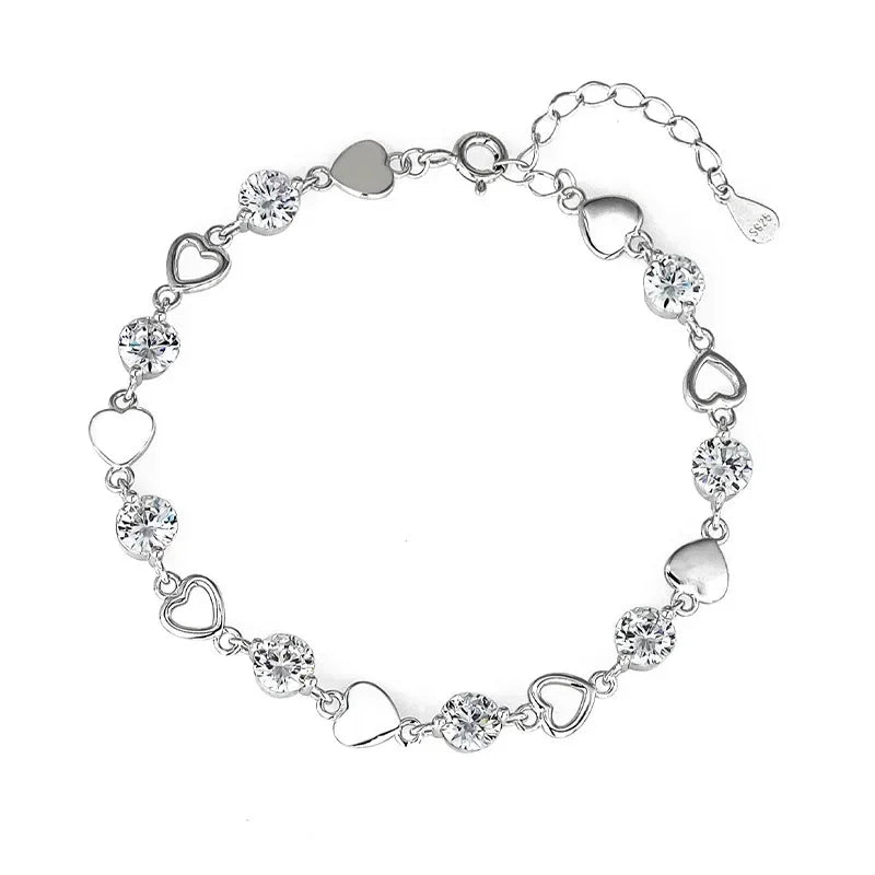 Luxury 925 Sterling Silver Heart Zircon Bracelet