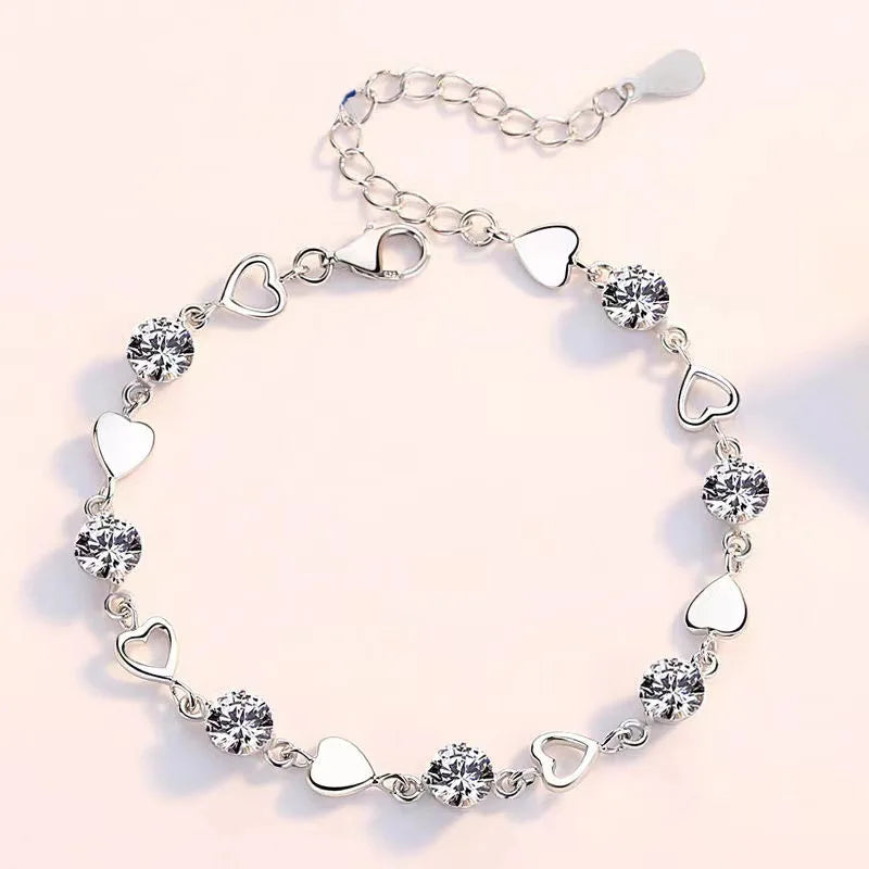 Luxury 925 Sterling Silver Heart Zircon Bracelet