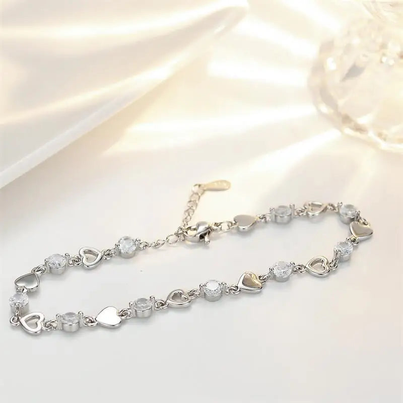Luxury 925 Sterling Silver Heart Zircon Bracelet