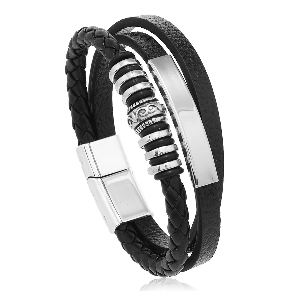 Crowned Men’s Braided Leather Bracelet