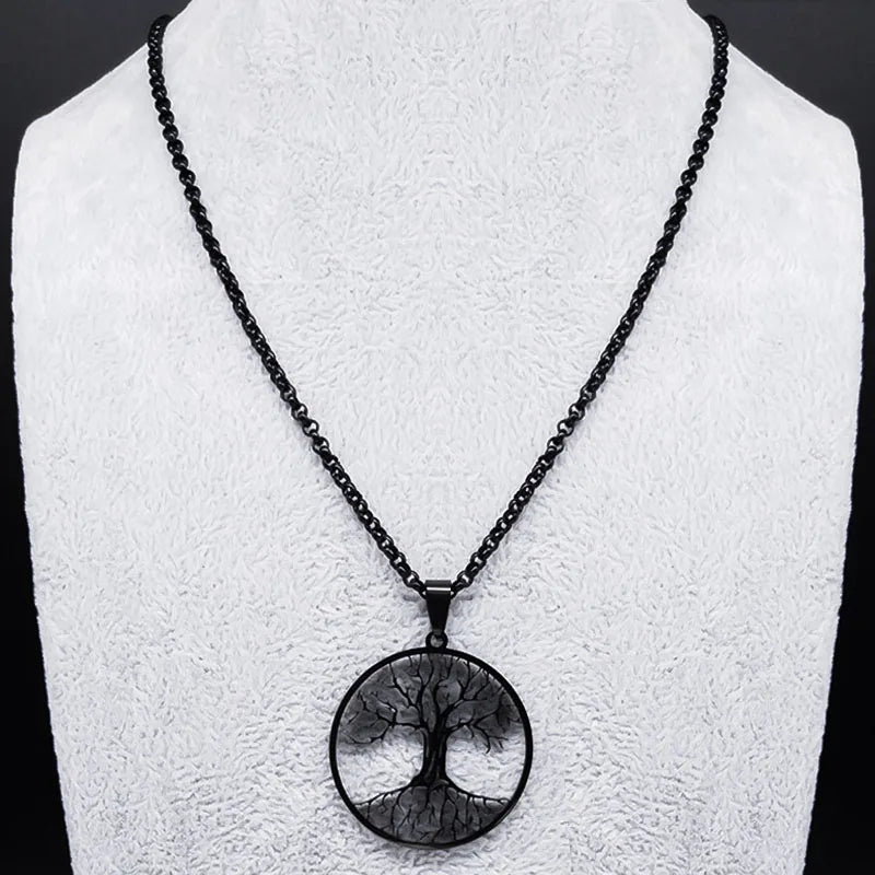 Tree of Life Black Stainless Steel Necklace
