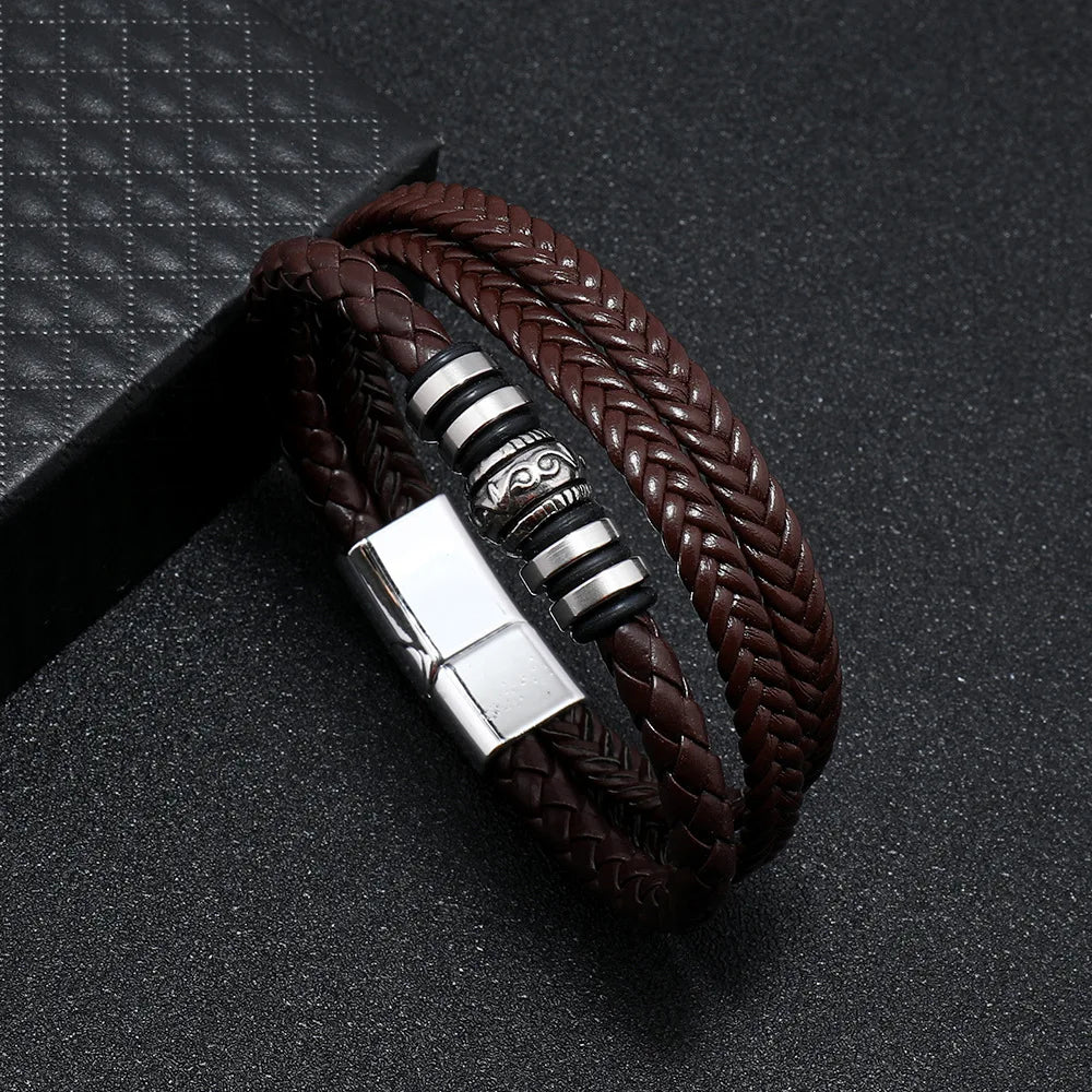 Crowned Men’s Braided Leather Bracelet