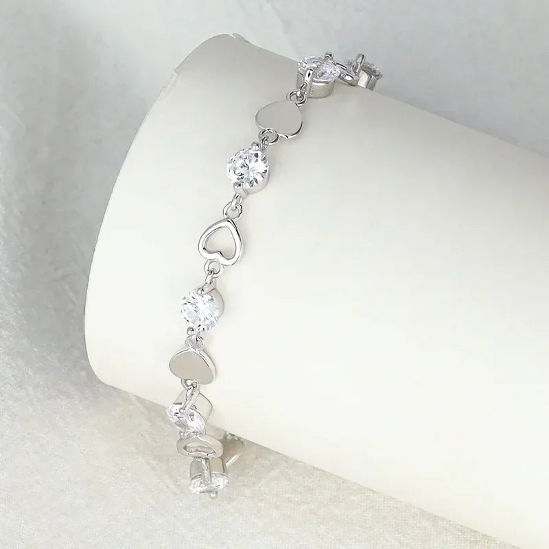 Luxury 925 Sterling Silver Heart Zircon Bracelet