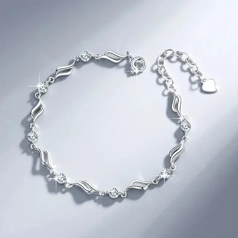 Luxury 925 Sterling Silver Heart Zircon Bracelet