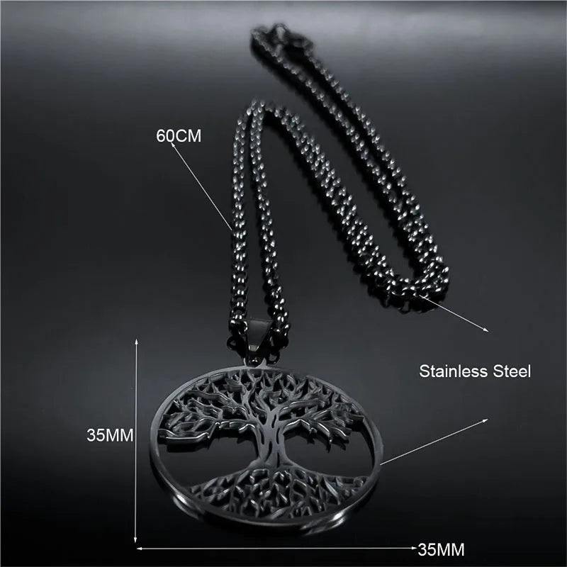 Tree of Life Black Stainless Steel Necklace