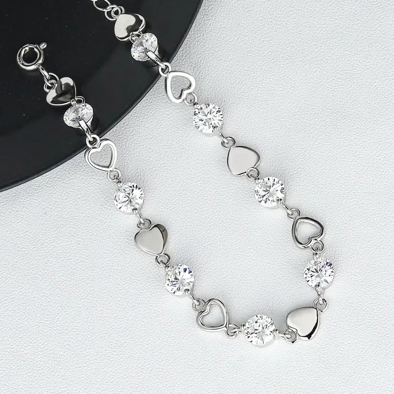 Luxury 925 Sterling Silver Heart Zircon Bracelet