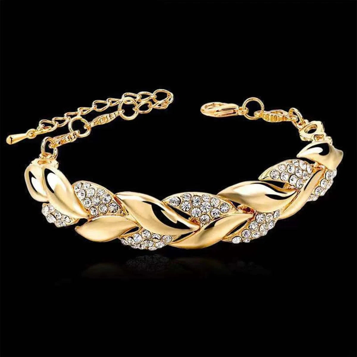 Gold Leaf Crystal Pendant Bracelet