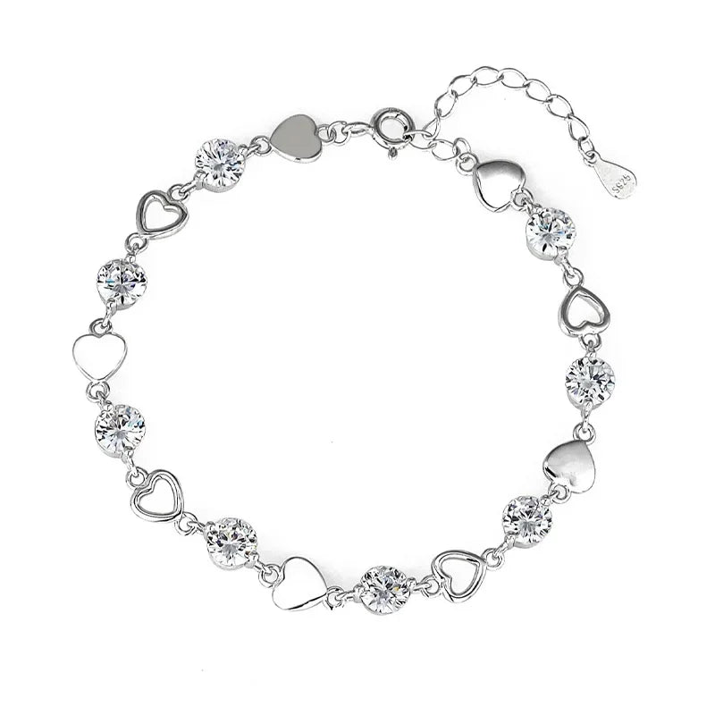 Luxury 925 Sterling Silver Heart Zircon Bracelet